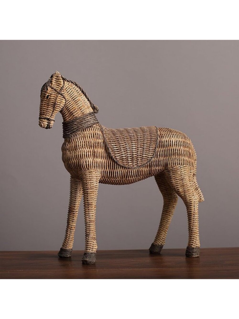 Rustic Horse Statue | Rattan Pony Decor for Home & Office | Unique Farmhouse